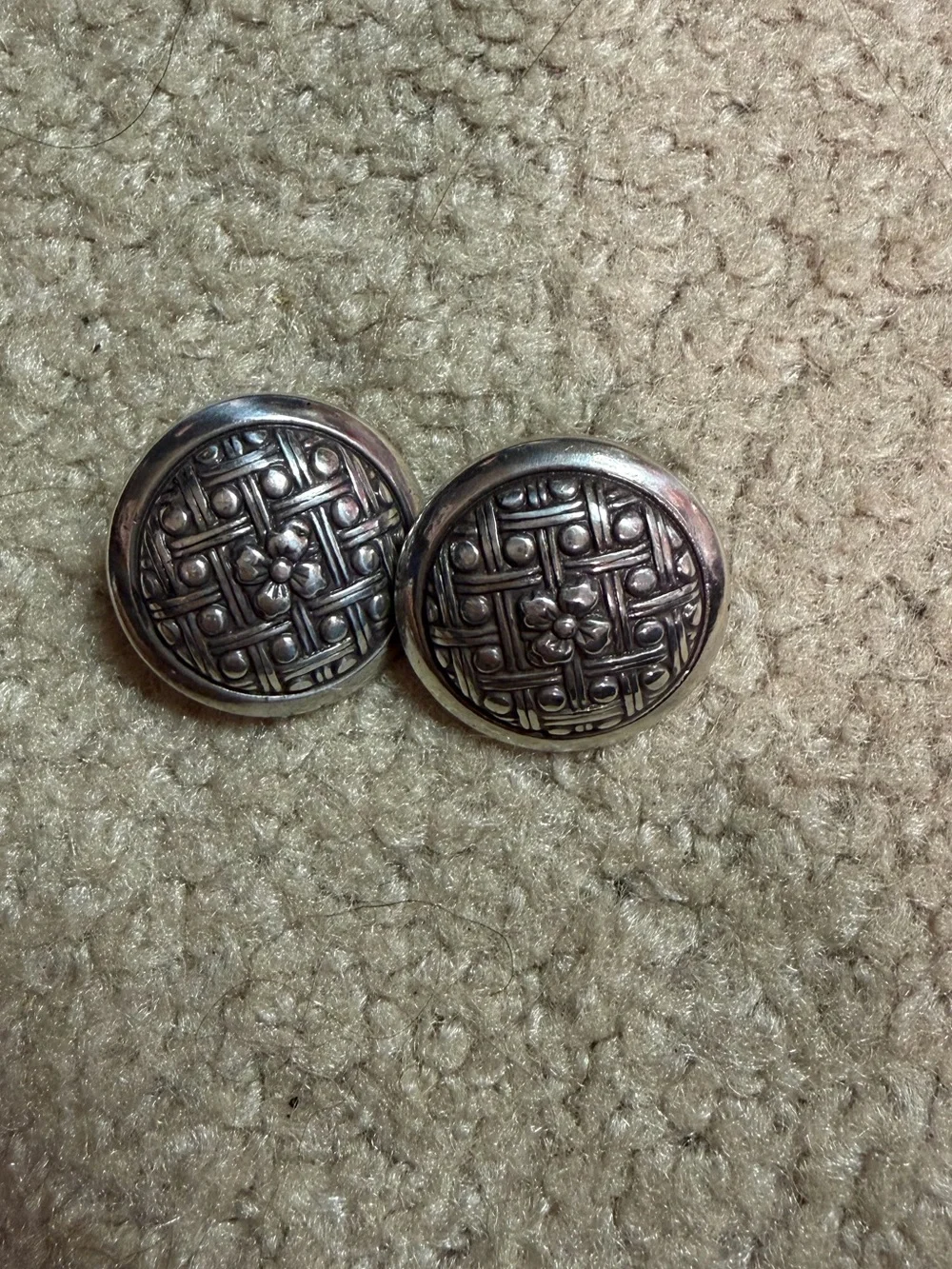 Women’s Brighton Silver-Tone Woven Basket-Weave Button Earrings